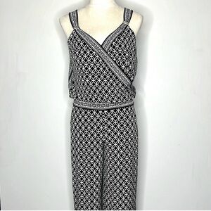 White House Black Market Black & White Geometric Wrap Jumpsuit